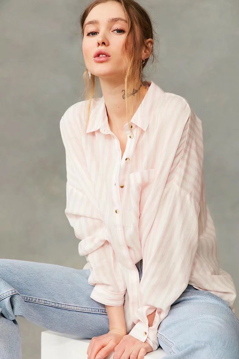 BM70152 Stylish Stripe Top Pink