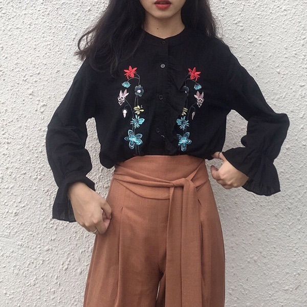 BM70153 Pretty Long Sleeves Top Black