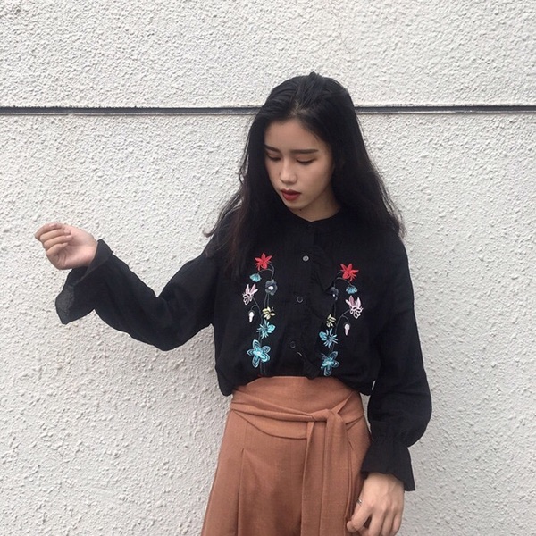 BM70153 Pretty Long Sleeves Top Black