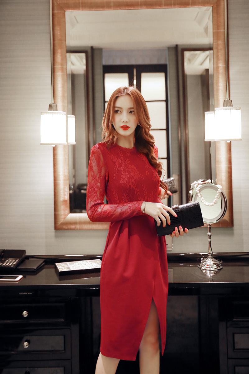 BM70177 Elegant Lace Dress Red