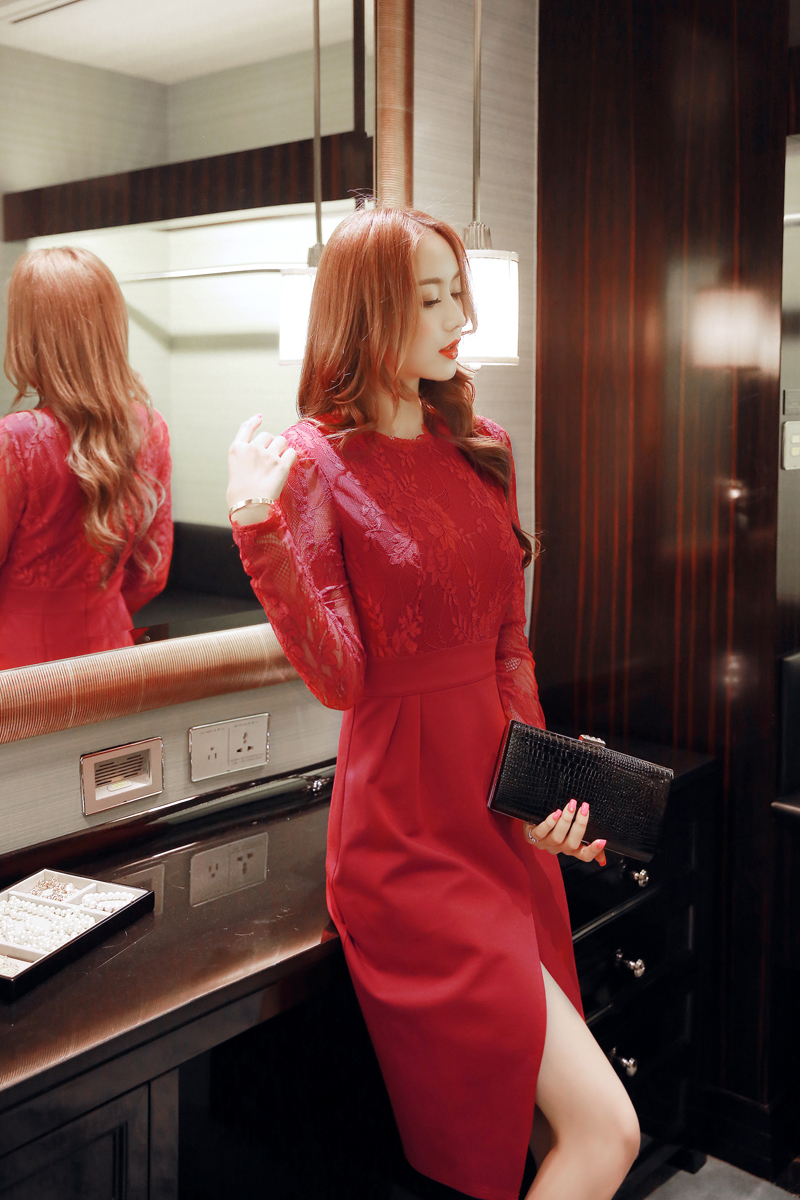 BM70177 Elegant Lace Dress Red
