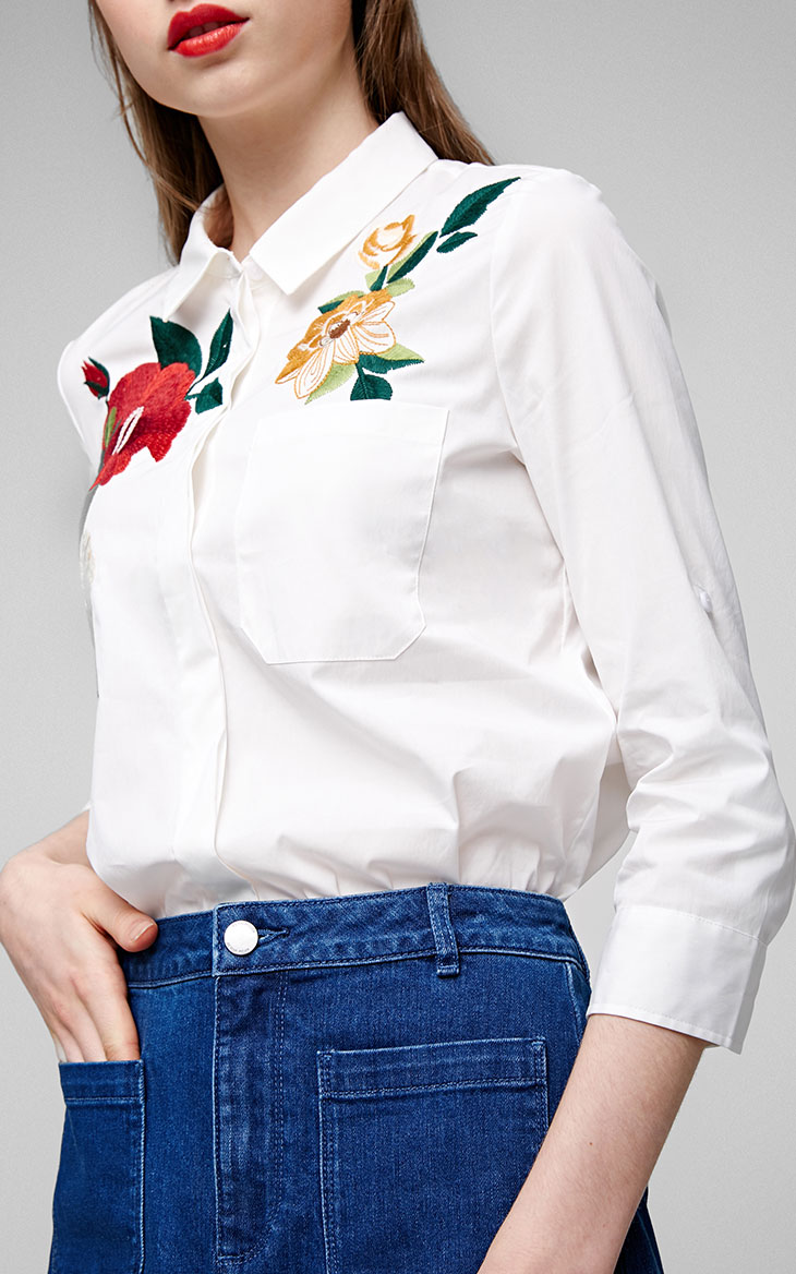 BM70190 Fashion Embroidered Top White
