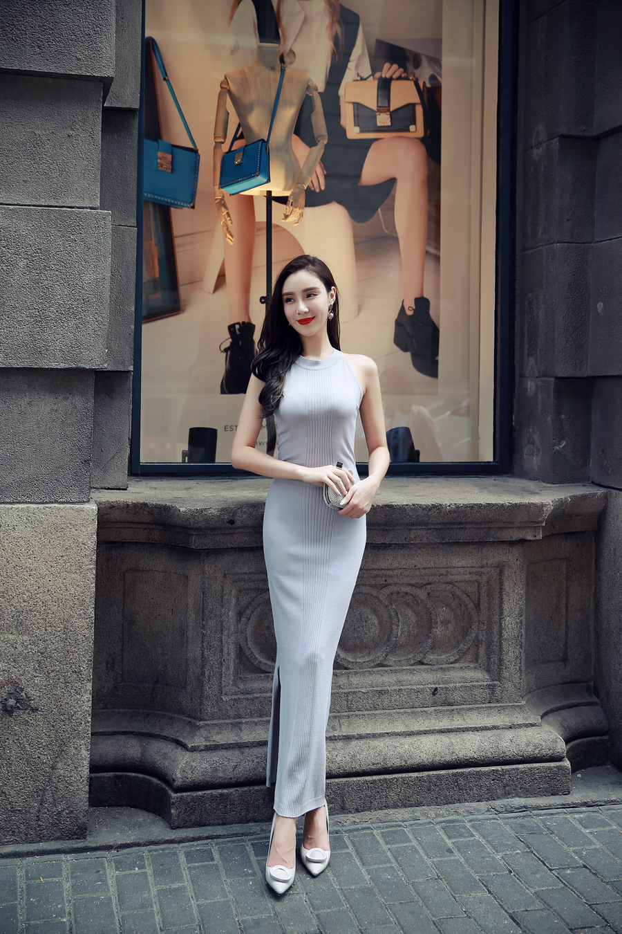 BM70228 Elegant Maxi Dress Grey