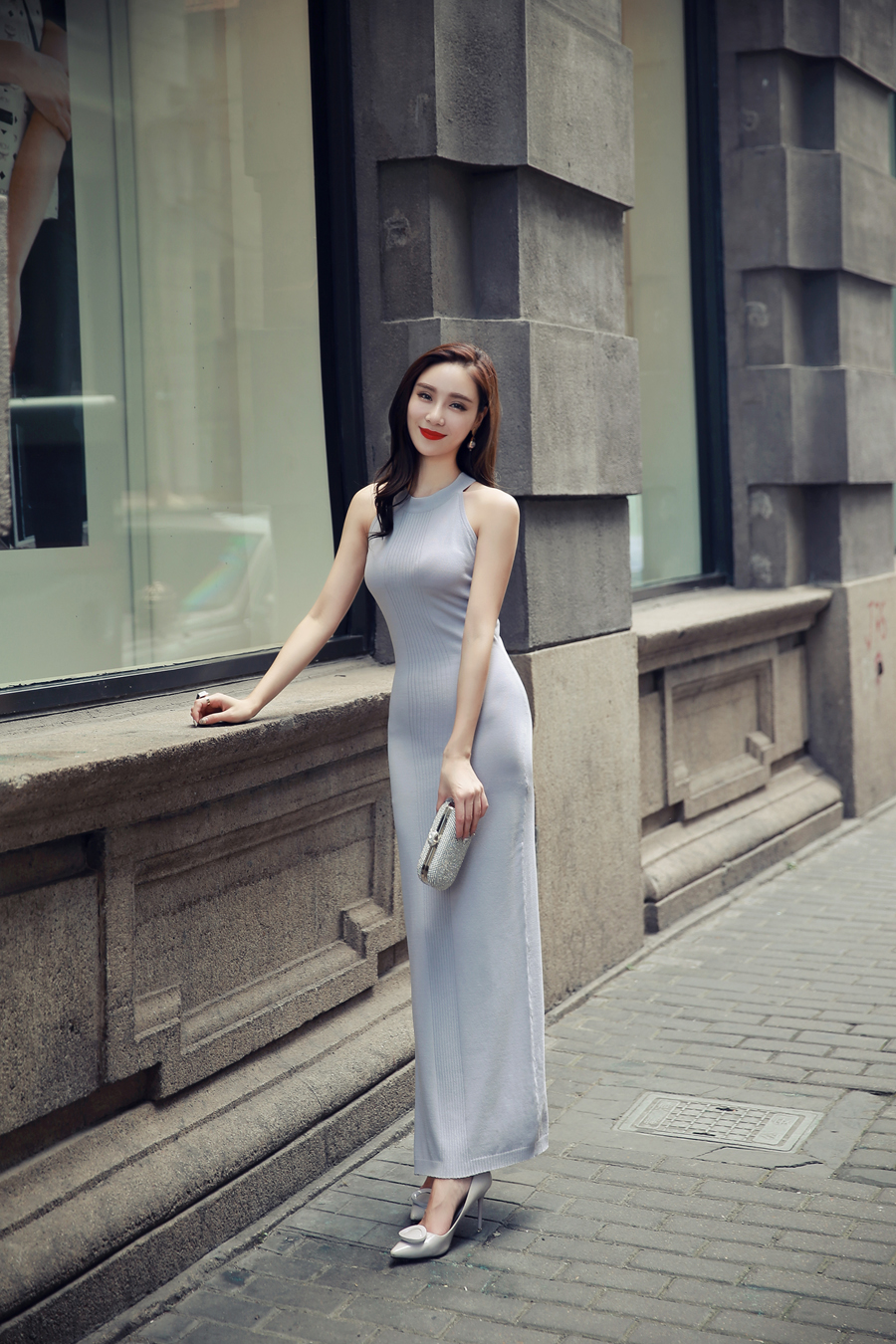 BM70228 Elegant Maxi Dress Grey