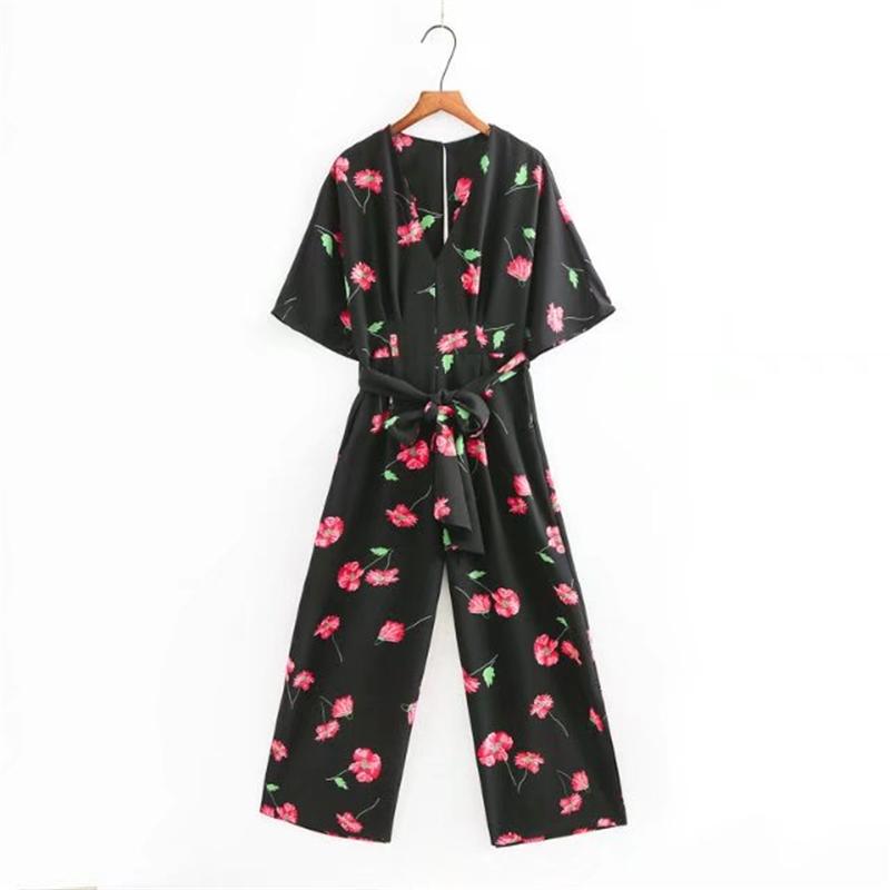 BM70217 Floral Jumpsuit Black