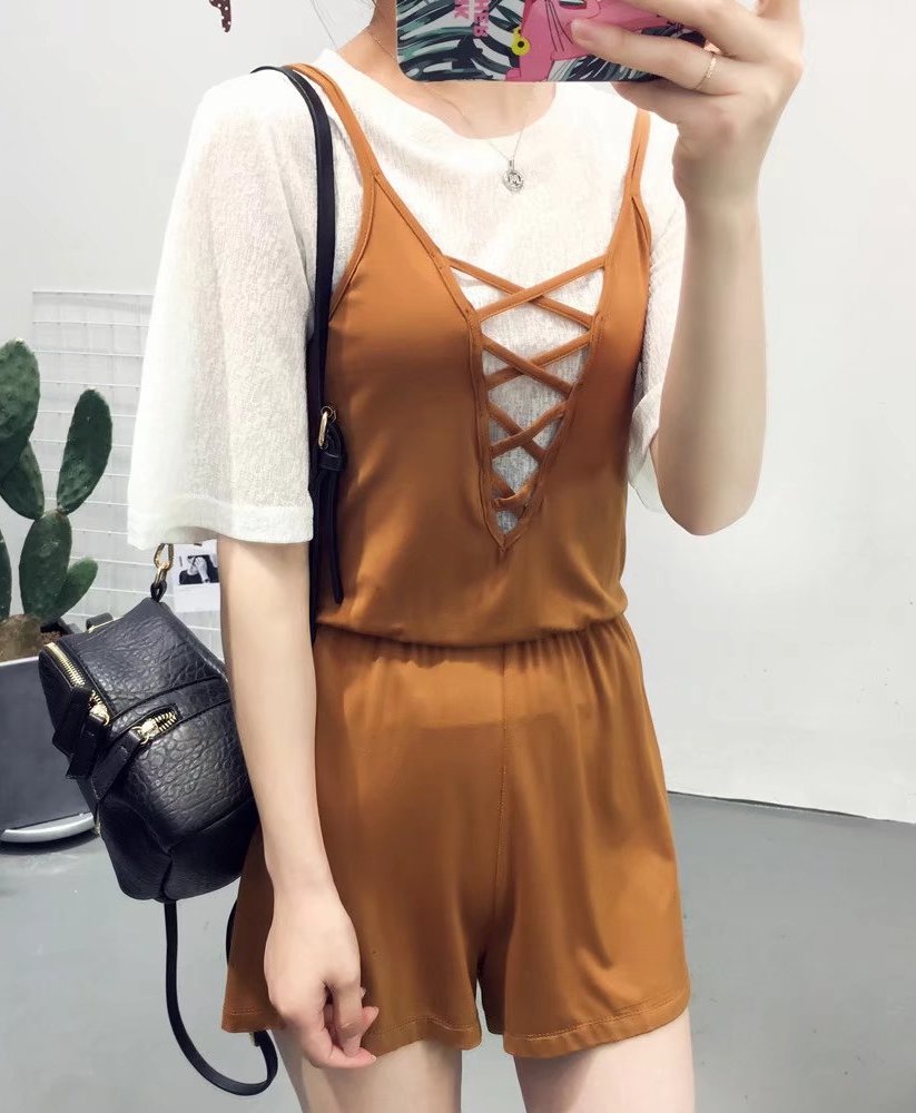 BM70218 Sexy Jumpsuit Brown
