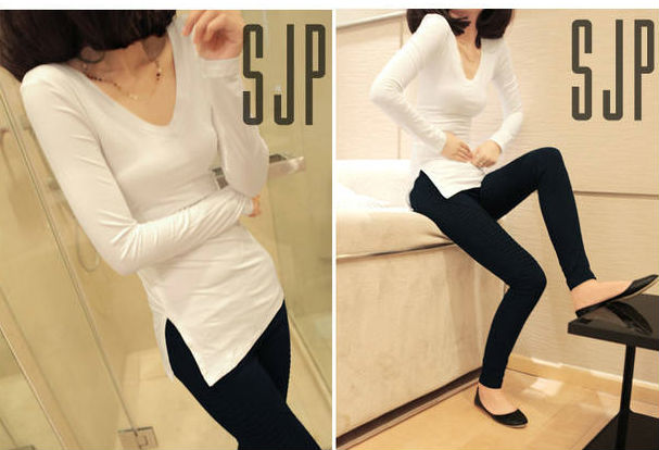 KF514 Long Sleeved V-Neck T-Shirt White