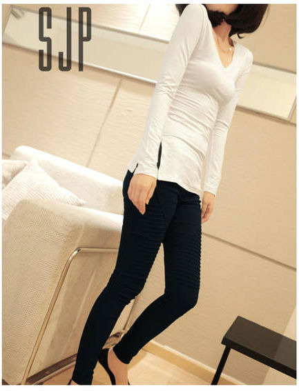 KF514 Long Sleeved V-Neck T-Shirt White