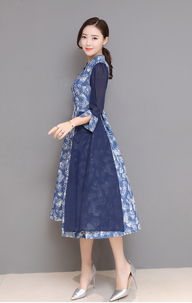 VW12203 Trendy Cheongsam Blue