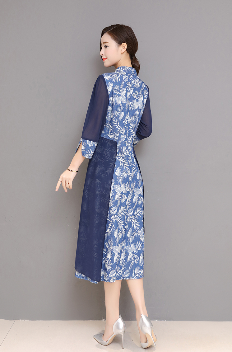 VW12203 Trendy Cheongsam Blue