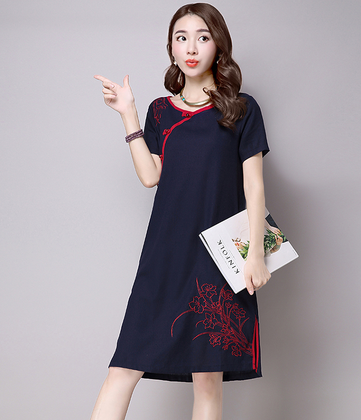 VW12218 Unique Cheongsam Dark Blue