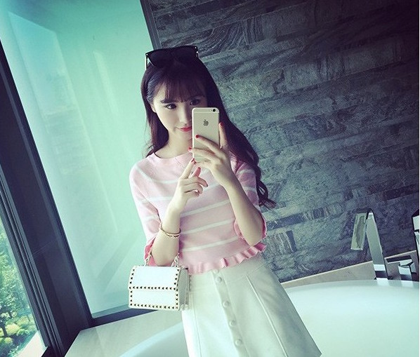 WT21072 Fashion Stripe Top Pink