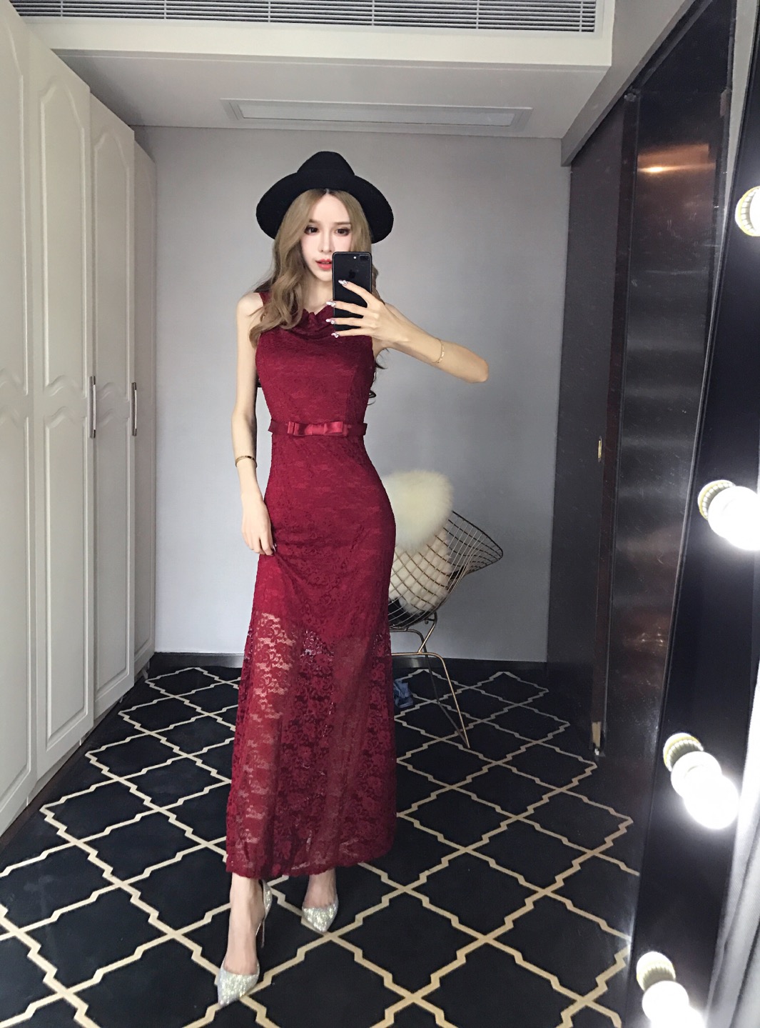 GW2213 Pretty Off Shoulder Dress Maroon
