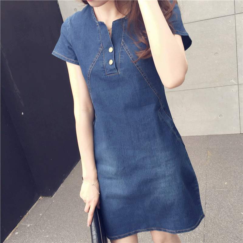 WD3865 Fashion Denim Dress Dark Blue