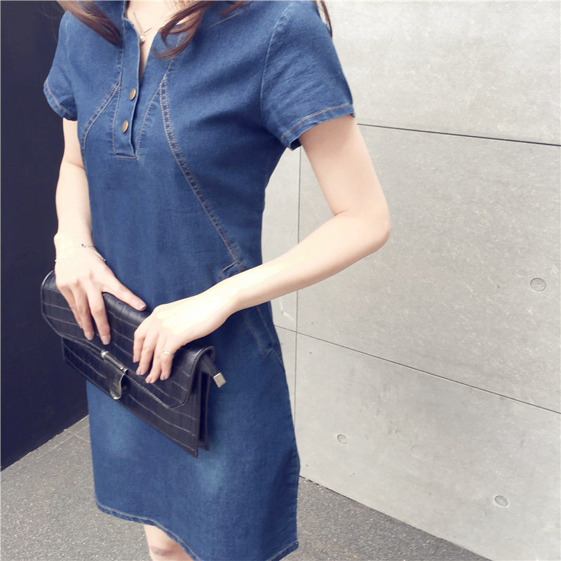 WD3865 Fashion Denim Dress Dark Blue