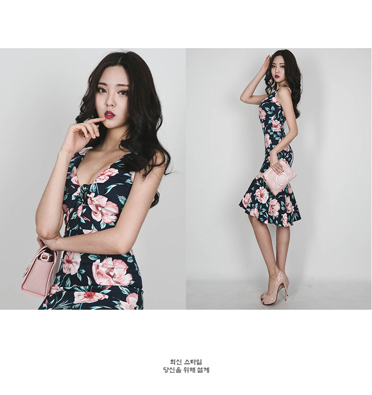 BM70258 Korea Floral Dress Black