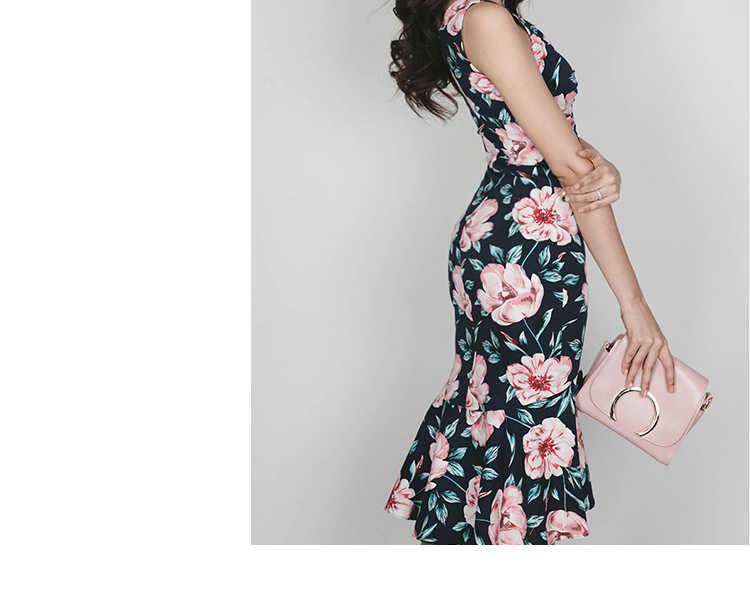BM70258 Korea Floral Dress Black