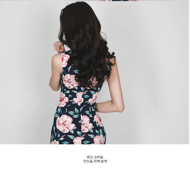 BM70258 Korea Floral Dress Black