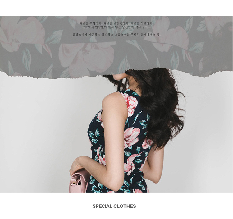 BM70258 Korea Floral Dress Black