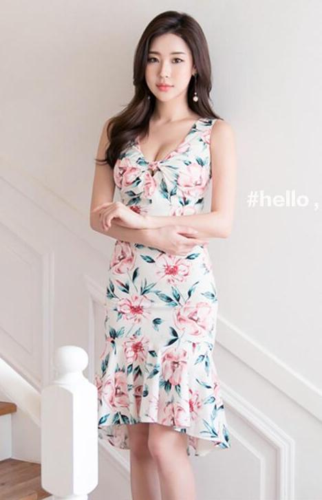 BM70258 Korea Floral Dress White
