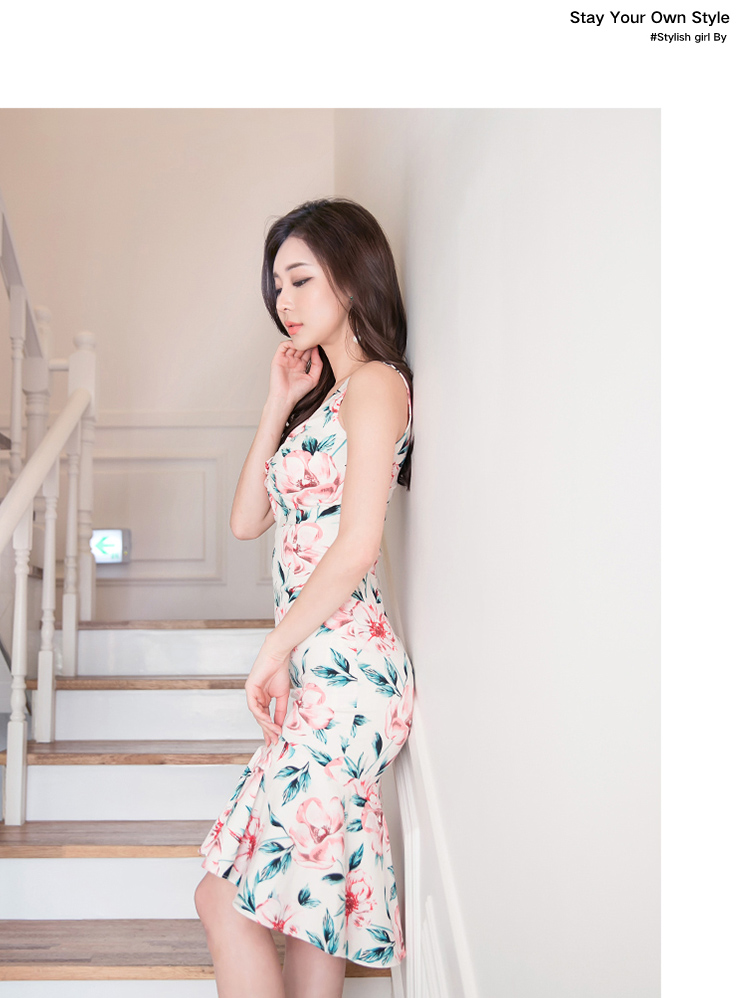 BM70258 Korea Floral Dress White