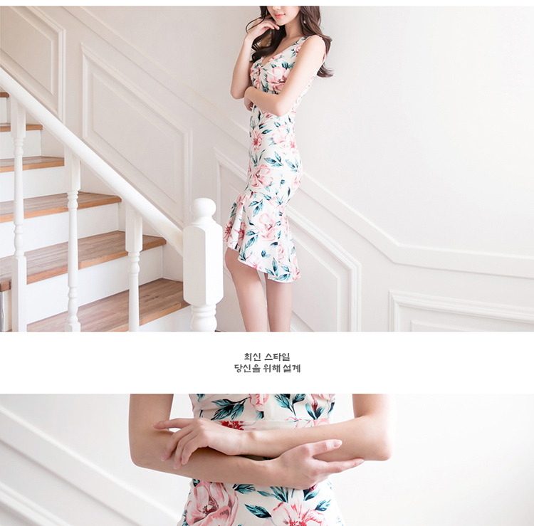 BM70258 Korea Floral Dress White