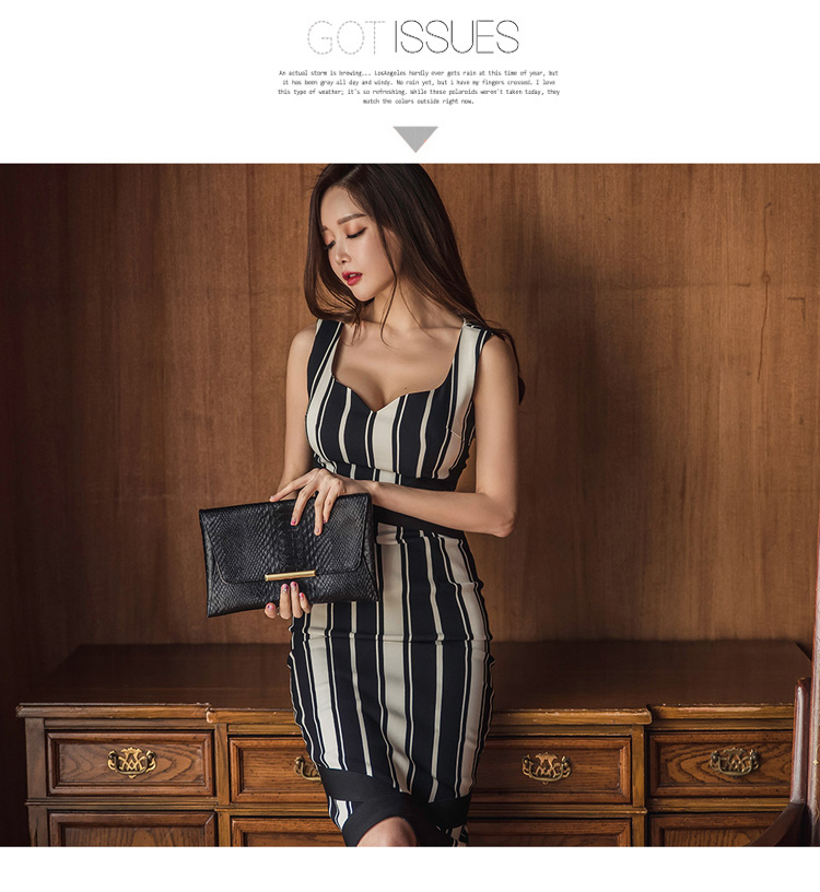 BM70261 Elegant Stripe Dress As Picture