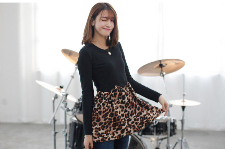 KF559 Fashion Long Sleeved Leopard Top Black