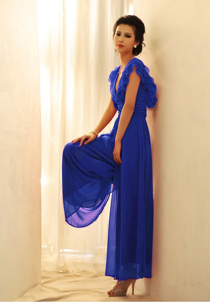 BM70277 Charming Chiffon Jumpsuit Blue