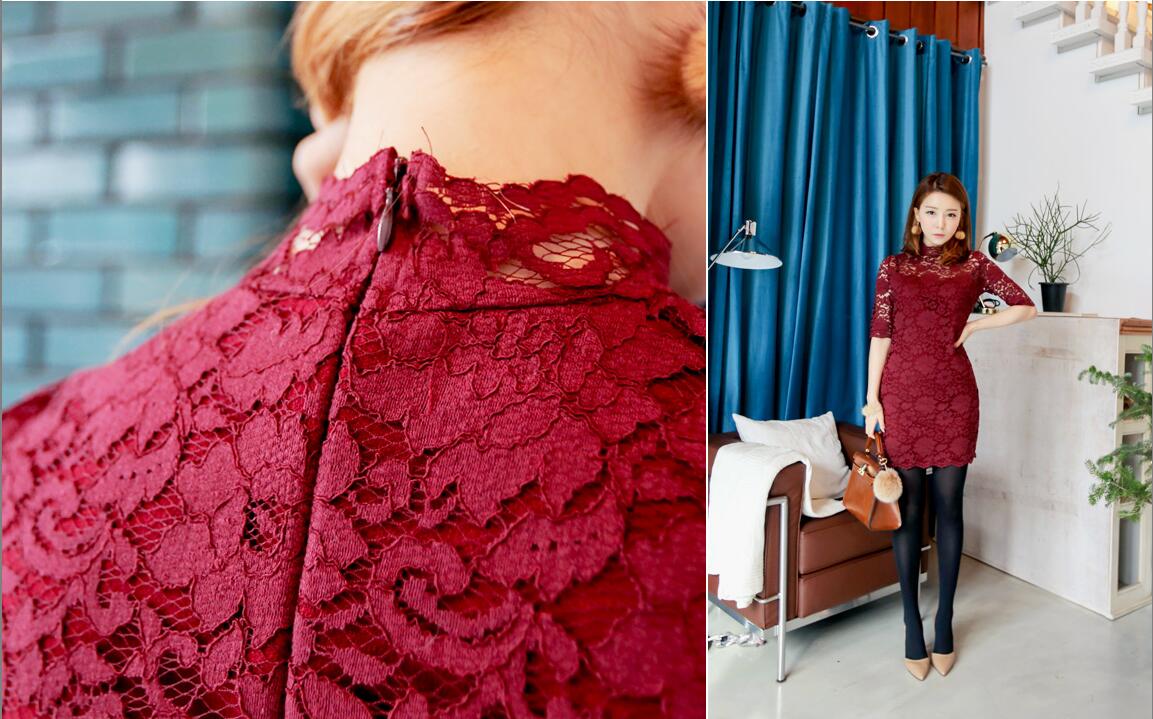 BM70279 Elegant Lace Dress Red