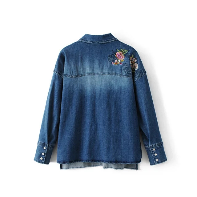 BM70282 Embroidered Denim Jacket Blue
