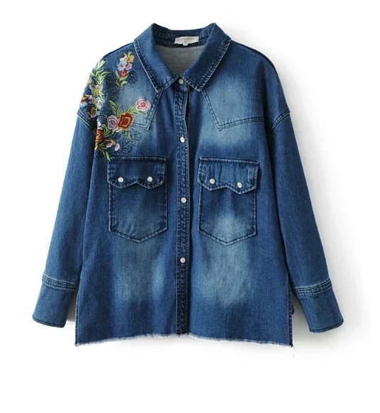 BM70282 Embroidered Denim Jacket Blue