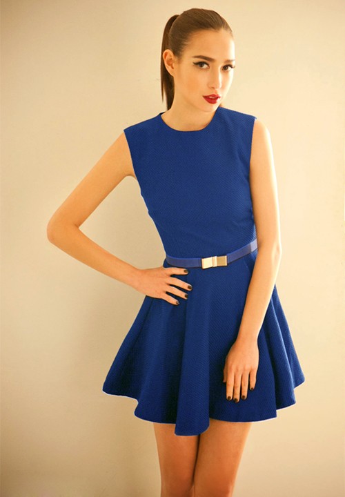 BM70285 Fashion Sleeveless Dress Blue
