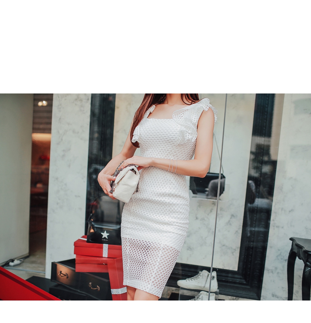 BM70290 Korea Stylish Net Dress White