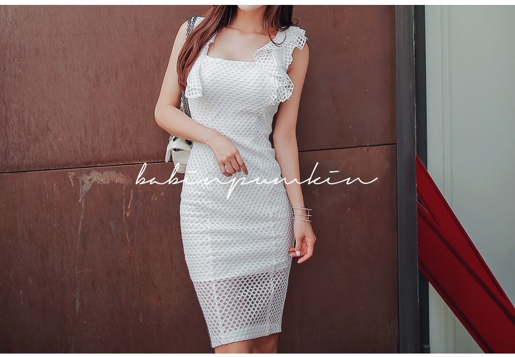 BM70290 Korea Stylish Net Dress White