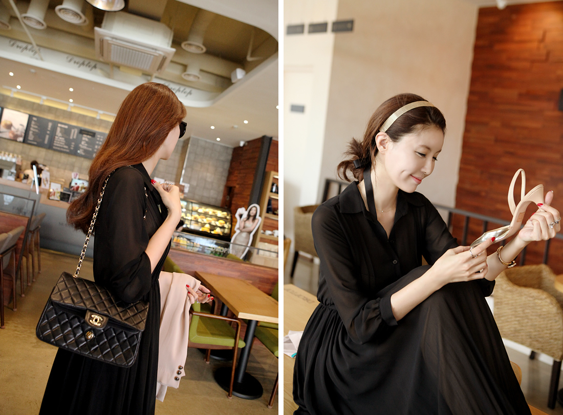 BM70303 Elegant Chiffon Dress Black