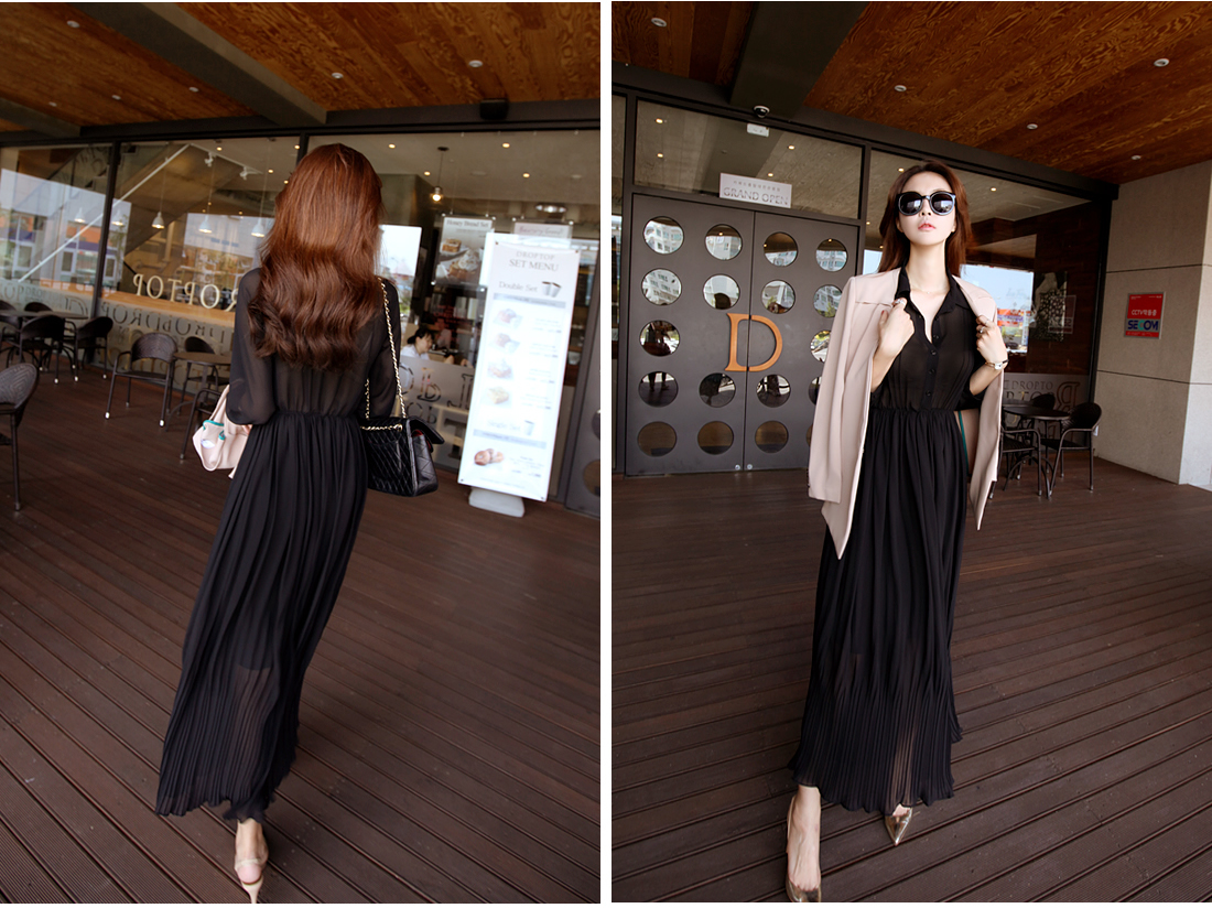 BM70303 Elegant Chiffon Dress Black