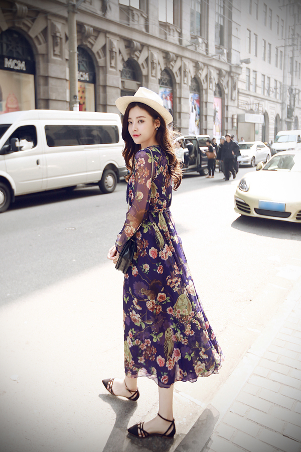 BM70304 Charming Floral Dress Purple