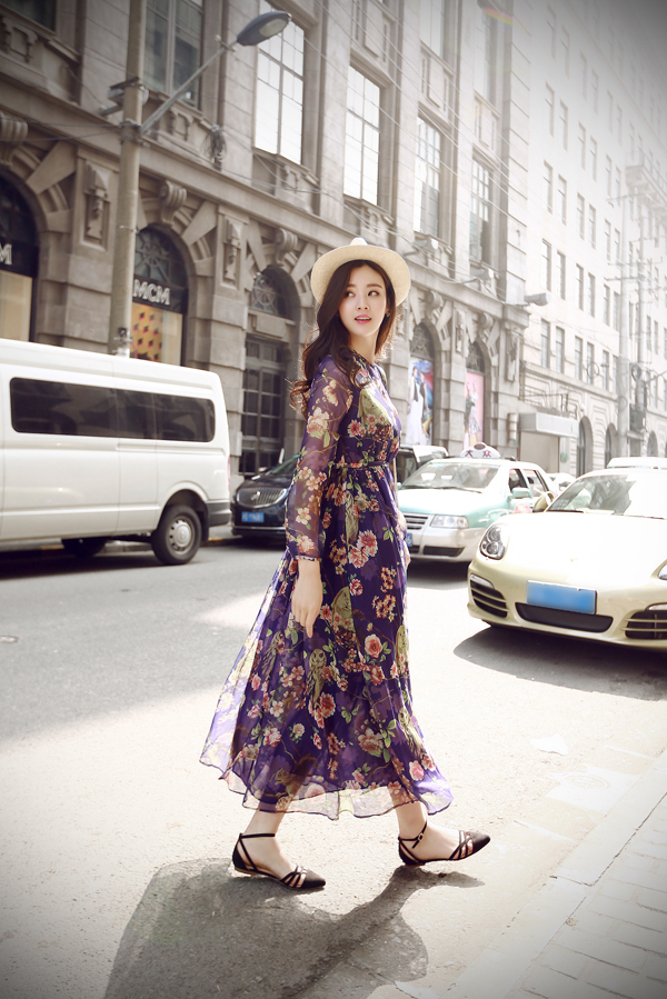 BM70304 Charming Floral Dress Purple