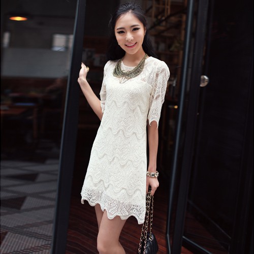BM70326 Fashion Lace Dress White