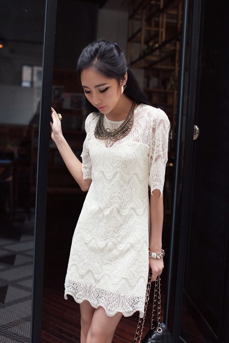 BM70326 Fashion Lace Dress White