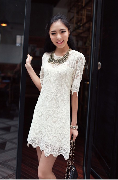 BM70326 Fashion Lace Dress White