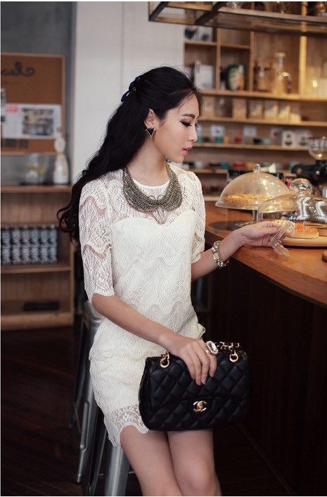 BM70326 Fashion Lace Dress White