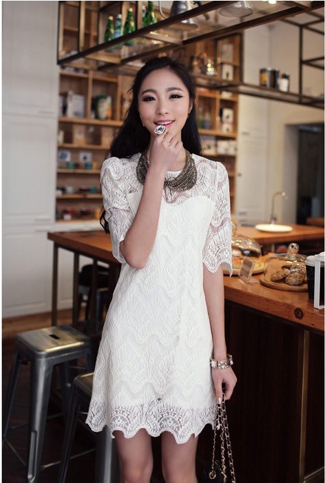 BM70326 Fashion Lace Dress White