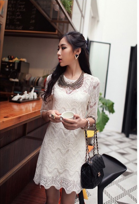BM70326 Fashion Lace Dress White