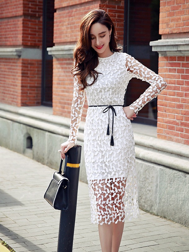 BM70334 Elegant Lace Dress White