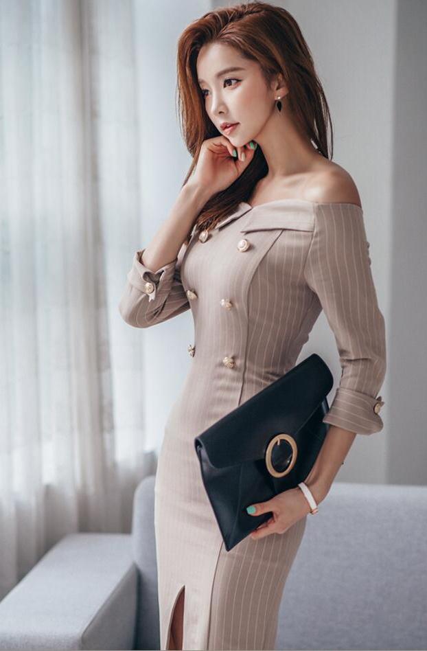 BM70335 Fashion Off-Shoulder Dress As Picture