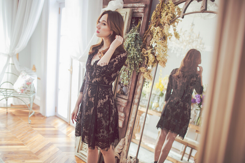 BM70343 Pretty Lace Dress Black