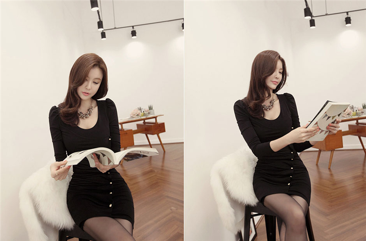 BM70345 Korea Stylish Dress Black