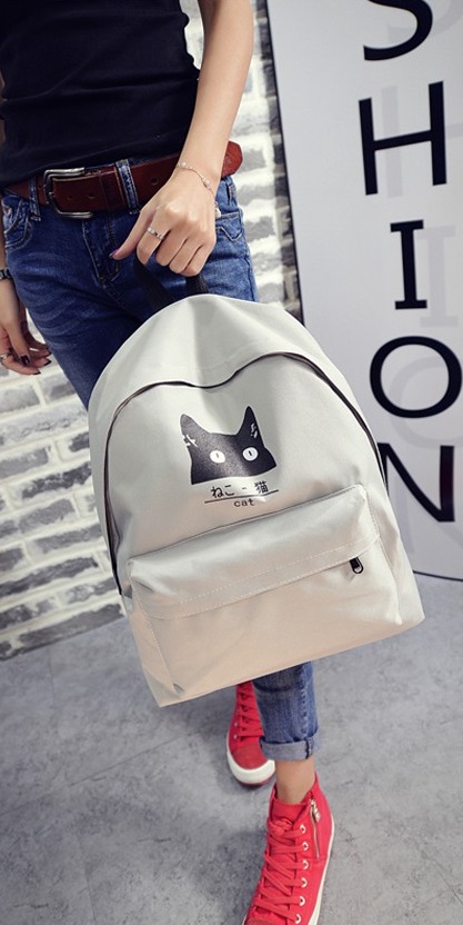 KW80259 Cute Cat Backpack Light Grey